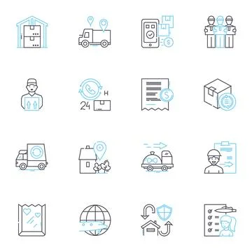 Freight transport linear icons set. Cargo, Logistics, Shipment, Transport Stock Illustration