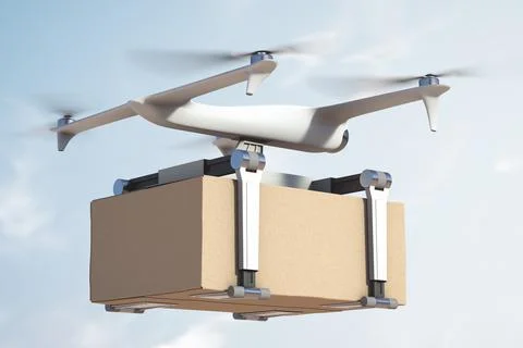 Freight transportation by flying drones 스톡 사진