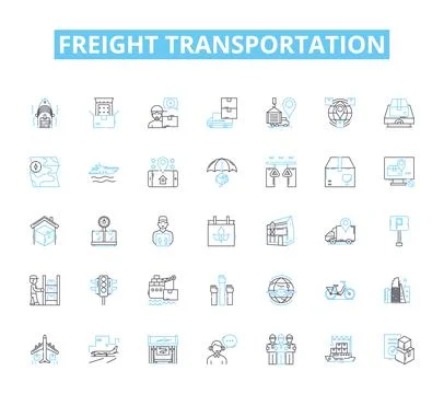 Freight transportation linear icons set. Shipping, Logistics, Carrier, Trucking Stock Illustration