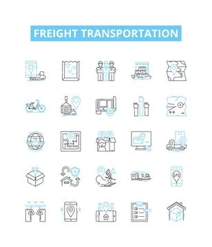 Freight transportation vector line icons set. Shipping, Logistics, Cargo, Trucks Stock Illustration