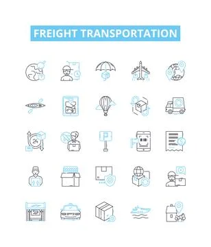Freight transportation vector line icons set. Shipping, Logistics, Cargo, Trucks Stock Illustration