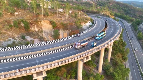 Freight truck driving on elevated highway curve. Stock-Footage 335643401
