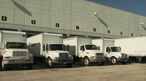 Freight Trucks Lined Up At Warehouse Freight Doors 스톡 동영상 18943797