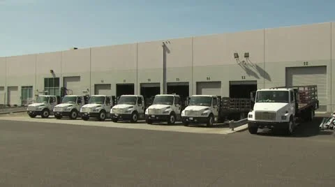 Freight Trucks Lined Up At Warehouse Freight Doors 3 Video stock 19185260