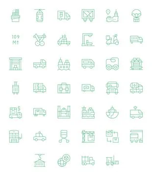 Freight Ultimate Vector Package with 40 256x256 Thin Line Grid Fitted Icons Stock Illustration