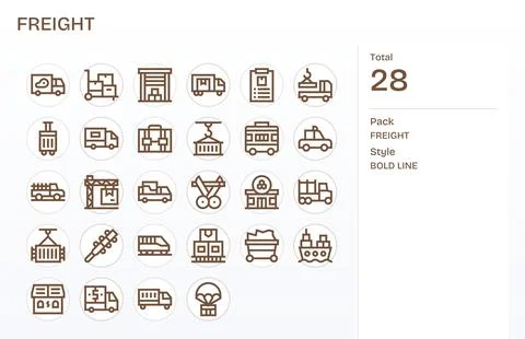 Freight Vector Graphics featuring 28 Bold Line Editable 64x64 Designs Stock Illustration