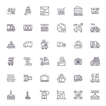 Freight Vector Graphics Pack including 36 Bold Line 64x64 Editable Icons Stock Illustration