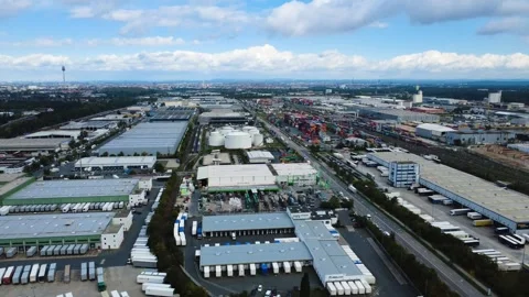 Freight Village and Container Terminal at Bayernhafen Nuremberg, Germany Stock Footage 346645413