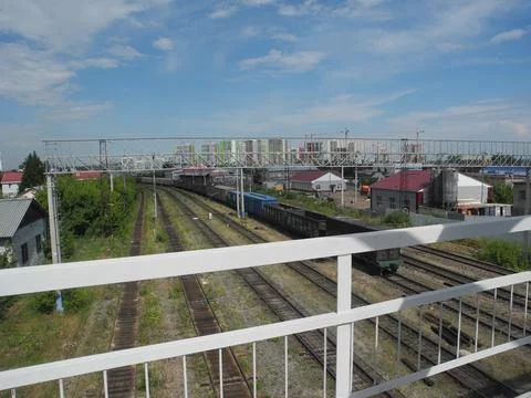 Freight wagons at the station, freight wagons on the railway tracks Stock Photos