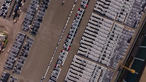 Freight yard storing vehicles for global commerce, Thailand Stock Footage 303500020