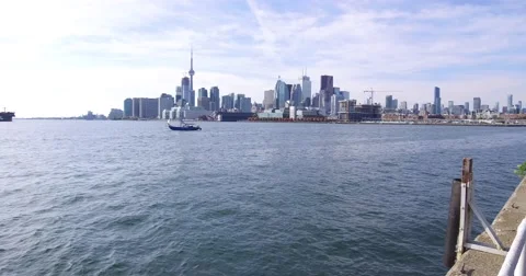 Freighter arriving in Toronto harbor Stock Footage 68613867
