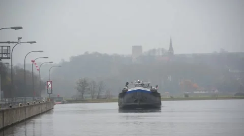 Freighter in Channel Stock Footage 50882710