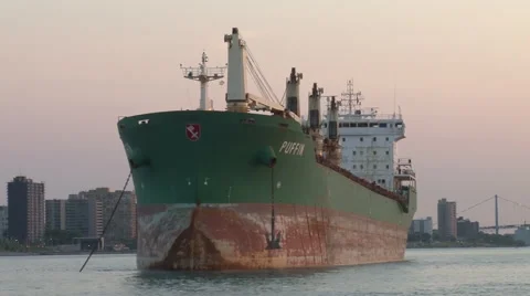 FREIGHTER ON DETROIT RIVER Stock Footage 63153287