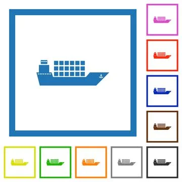 Freighter flat framed icons Stockillustratie