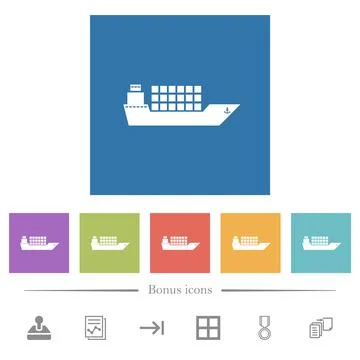 Freighter flat white icons in square backgrounds Stock Illustration