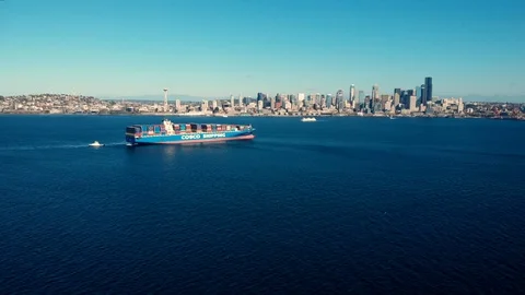Freighter in Puget Sound Stock Footage 98040388