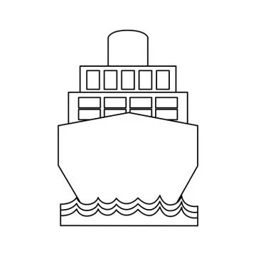 Freighter ship with container in the sea black and white Stock Illustration