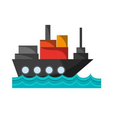 Freighter ship with container in the sea Stock Illustration