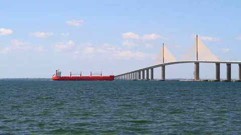Freighter Skyway Bridge Stock Footage 1081381