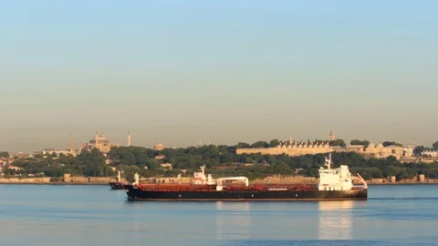 Freighter in the strait Stock Footage 79362845