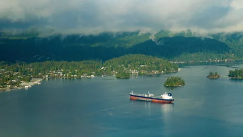 Freighter Unloading in Burrard Inlet Day Timelapse - 10 sec Stock Footage 339107830