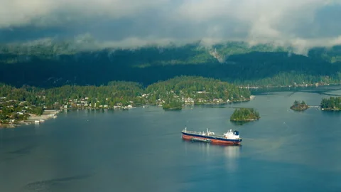 Freighter Unloading in Burrard Inlet Day Timelapse Stock Footage 339107952