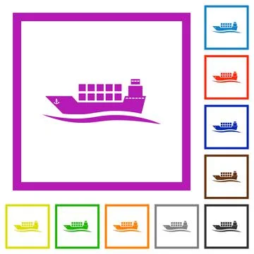 Freighter with wave flat framed icons Stockillustratie