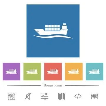 Freighter with wave flat white icons in square backgrounds Stock Illustration