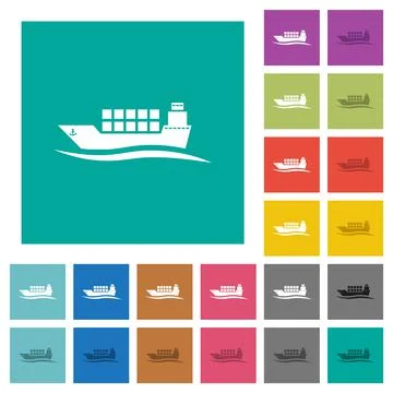 Freighter with wave square flat multi colored icons Stock Illustration