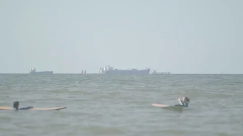 Freighters along the shore Video stock 77876554