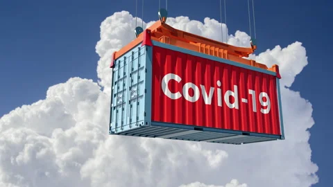 Freigth Container with text Covid-19 on the side. Stock Footage 158125196