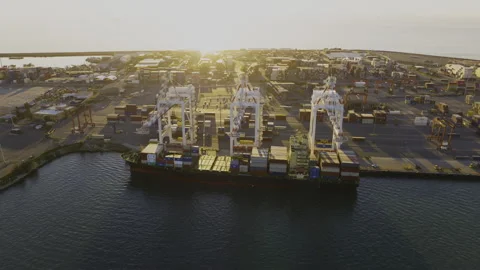 Fremantle Harbor freighter unloading Hyperlapse 4K, Perth Western Australia Video stock 253638356