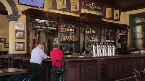 Fremantle, sail and anchor pub, two men at the bar, perth, australia Stock Footage 37059255