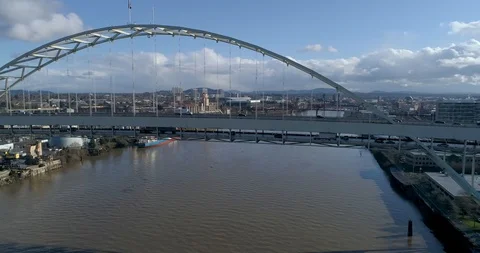 Fremont Bridge Spanning the Willamette River in Portland Oregon Stock Footage 123122540