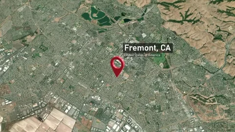 Fremont City Map Zoom (CA, USA) from Space to Earth Video stock 295695960