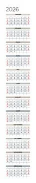 French 2026 Vertical Linear Grid Minimalist Wall Calendar Page Corporate Annual 스톡 일러스트