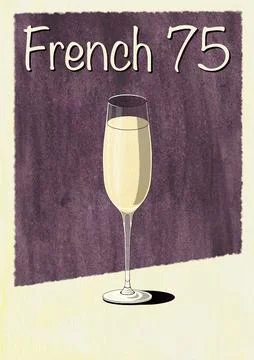 French 75 Cocktail Printable Wall Art Poster Stock Illustration