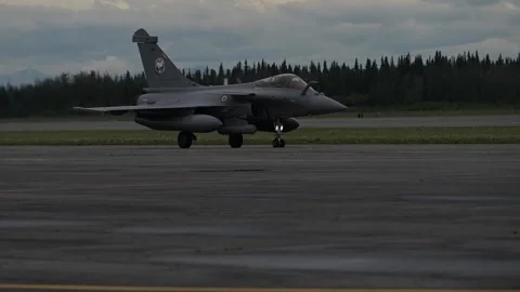 French Air Force Dassault Rafale aircraft taxiing at Eielson Air Base, Alaska Stock Footage 279804958