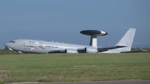 French Air Force's Boeing E-3F Sentry Airborne Warning and Control aircraft Stock Footage 278470213