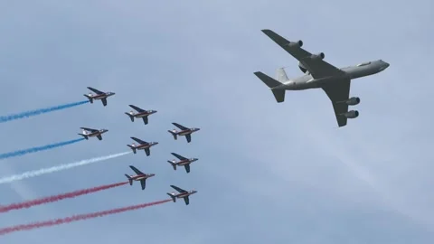 French Air Force's Boeing E-3F Sentry Airborne Warning and Control aircraft Stock Footage 278470250
