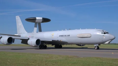 French Air Force's Boeing E-3F Sentry Airborne Warning and Control aircraft Stock Footage 278470266