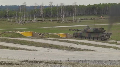 French AMX Char Leclerc main battle Tank firing its canon Video stock 75839197