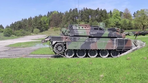 French AMX Char Leclerc main battle Tank firing its gun Stock-Footage 75840133