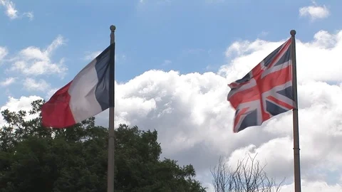 French and British flags on Juno Beach, Normandy France. Stock Footage 102350293