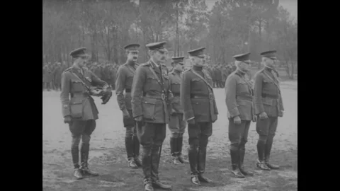 French army Gen. Edward Mazel decorates soldiers of 93rd Infantry Division and Stock Footage 124082944