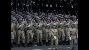 French army, marching, Champs Elysees, Bastille Day Parade, Paris, 1970 Stock-Footage 85866696