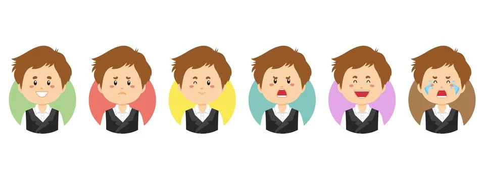 French Avatar with Various Expression Stock Illustration