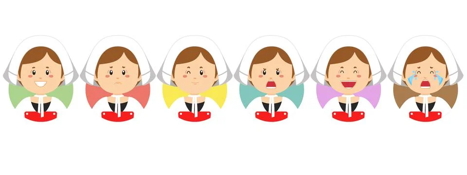 French Avatar with Various Expression Stock Illustration