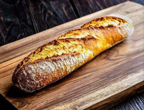 French Baguette Bread with Crispy Crust and Soft Texture Placed on Rustic W.. Stock Photos