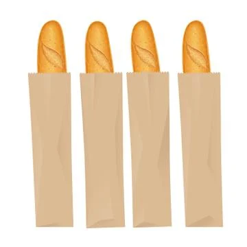 French baguette bread. Fresh baking. Set of tasty food. Vector illustration. Illustrazione stock
